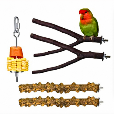 4-Piece Set Natural Wood Parrot Perches Toy (1)